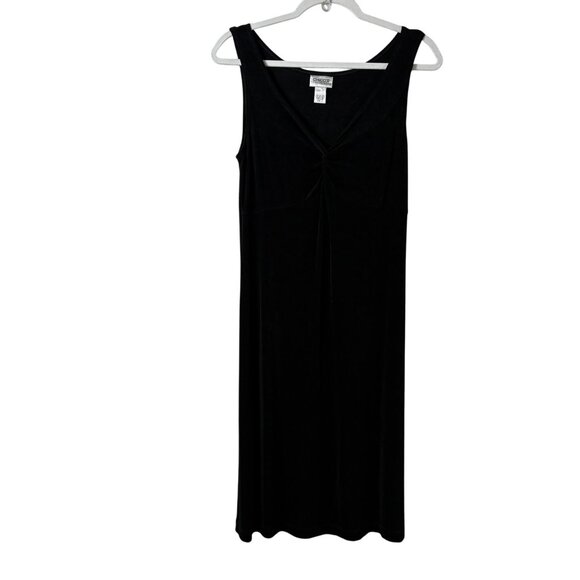 Chicos Travelers Sleeveless Dress Size 1 US M Black Knot V Neck Slinky Acetate - Picture 1 of 9